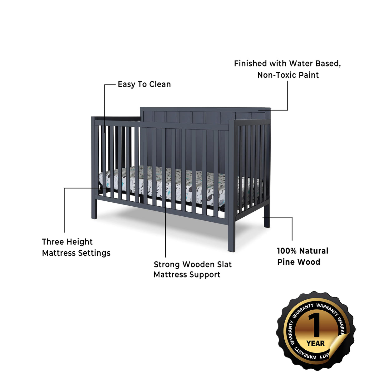 Sorelle Furniture Essex Crib Classic 4-in-1 Convertible Crib, Made of Wood, Non-Toxic Finish, Wooden Baby Bed, Toddler Bed, Child’s Daybed and Full-Size Bed, Nursery Furniture-Midnight Sorelle