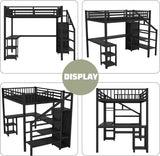 Duxelifin Full Size Loft Bed Heavy-Duty Metal Loft Beds with Desk & LED Lights, High Lofted Bed with Stairs and Charging Station, Gaming Loft Tall Bed for Boys Girls and Teens (Black) Duxelifin