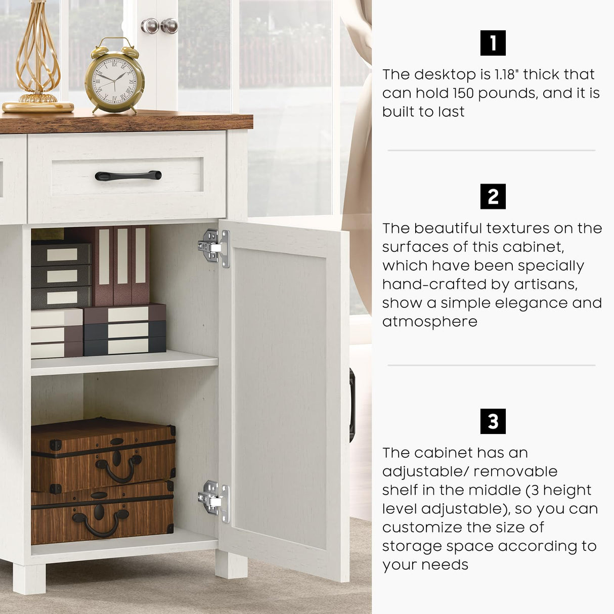 Farmhouse 47" Executive Desk, Computer Desk with Drawers and Storage Cabinet, Workstation Computer Desk with Hutch for Home Office Halitaa