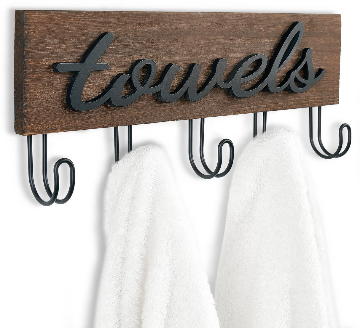 Mkono Towel Holder Wall Mounted Towel Racks for Bathroom Farmhouse Decor Rustic Wood Towel Hooks Hang Towels Bathrobe Coat Clothing 12.6" x 5.2" Bath Towel Hanger Storage Organizer Mkono