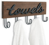 Mkono Towel Holder Wall Mounted Towel Racks for Bathroom Farmhouse Decor Rustic Wood Towel Hooks Hang Towels Bathrobe Coat Clothing 12.6" x 5.2" Bath Towel Hanger Storage Organizer Mkono