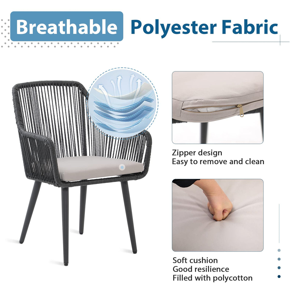 JOIVI Patio Dining Chairs Set of 2, Outdoor Rattan Chairs with Armrest and Cushions for Outside Lawn, Garden, Backyard, Indoor, Outdoor Dining Chairs, 350lb Weight Capacity, Black Patio Chairs JOIVI