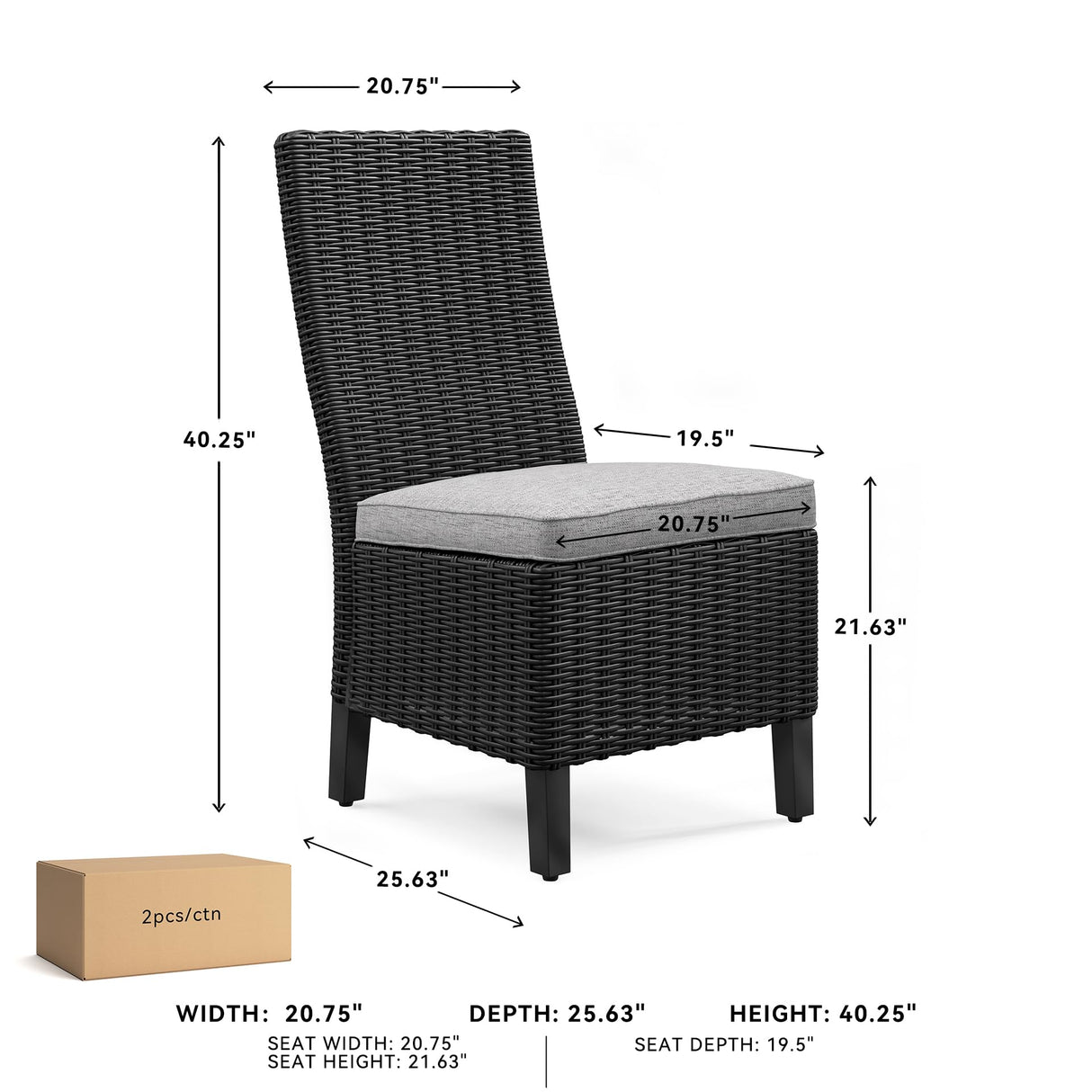 Signature Design by Ashley Beachcroft Casual Weather Resistant Armless Outdoor Side Chair with Cushion, Set of 2, Light Gray & Black Signature Design by Ashley