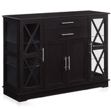 BELLEZE 017-HG-40007-ESP Sideboard Buffet, 47 Inch Storage Console Table Coffee Bar Kitchen Cupboard Pantry Glass Display Cabinet for Lving Entryway Dining Room,Espresso BELLEZE
