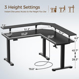 Rolanstar Standing Desk L Shaped with LED Light and Power Outlet, Electric Height Adjustable Desk with Monitor Stand, Carbon Fiber Rolanstar