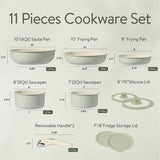 CAROTE Pots and Pans Set, Nonstick Cookware Set Detachable Handle, 11pcs Induction Kitchen Cookware Sets Non Stick with Removable Handle, RV Cookware Set, Oven Safe, Sage Green CAROTE