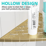 Qeke Corner Shower Shelf Brushed Golden, 304 Stainless Steel 11.5” Recessed Corner Shelf Bathroom for Tiled Wall, Floating Shower Shelves Shampoo Holder, No Drilling, 2 Pack Qeke