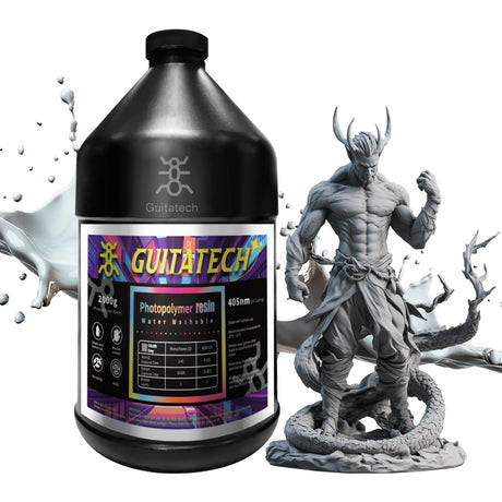 GUITATECH 8K Water Washable 3D Printer Resin 2000ML - High Precision Fast Curing LCD/DLP Resin with Low Odor | Eco-Friendly Formula, Low Shrinkage & Easy Cleanup (Grey) GUITATECH