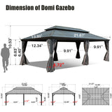 Domi 14'x22' Hardtop Gazebo Canopy,Outdoor Aluminum Gazebo with Galvanized Steel Double Roof, Extra Large Permanent Gazebo Pavilion for Patio Deck Backyard,Curtain and Netting,Grey domi outdoor living