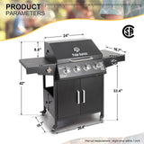 Propane Gas Grill 4 Burners with Side Burner Freestanding Grill Cart with Wheels for Outdoor Garden Cooking Barbecue Grill, Black Polar Aurora