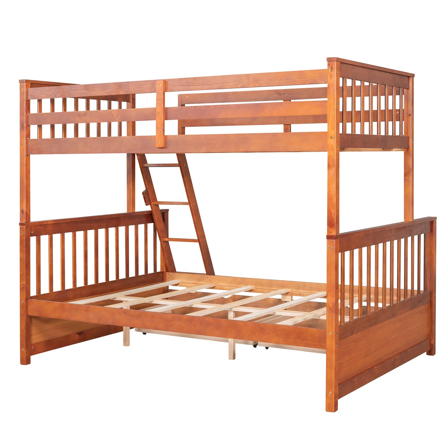 MERITLINE Walnut Twin Over Full Bunk Bed with Storage Drawers - Safe, Stylish, and Space-Saving for Kids and Teens - WoodArtSupply