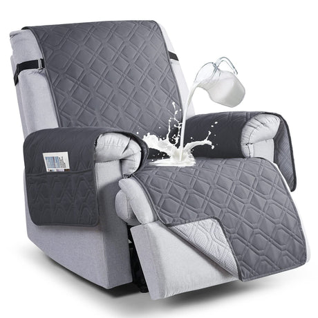 VANSOFY 100% Waterproof Recliner Chair Covers, Recliner Cover Non-Slip Dog Chair Cover Furniture Protector Washable Slipcover with Pocket, Elastic Straps for Pets, Dogs(Dark Gray, 23.6") VANSOFY