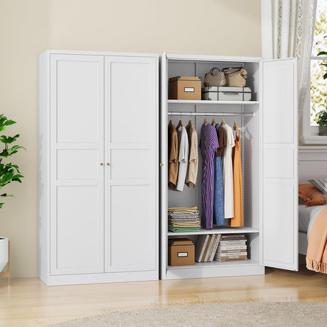 LISSIMO Metal Armoire Wardrobe Closet Cabinet,White Armoire Wardrobe Closets Storage Cabinets with Doors and Adjustable Shelves for Laundry Room,Bedroom,Bathroom LISSIMO