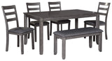 Signature Design by Ashley Bridson Modern 6 Piece Dining Set, Includes Dining Table, 4 Chairs & Bench, Gray Signature Design by Ashley