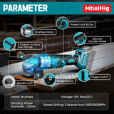 Cordless Angle Grinder for Makita 18v Battery: 8500RPM Brushless Grinder Tool- 5/8''-11 Spindle Small Angle Grinder for 4-1/2'' Wheels, 3 Variable Speed Settings for Cutting, Grinding, Bare Tool MtiolHig