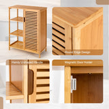 Tangkula Bamboo Bathroom Floor Cabinet, Storage Cabinet with Shutter Door and 3 Tier Shelves, Freestanding Floor Cabinet for Bathroom Living Room Kitchen Hallway, Bathroom Cabinet, Natural Tangkula