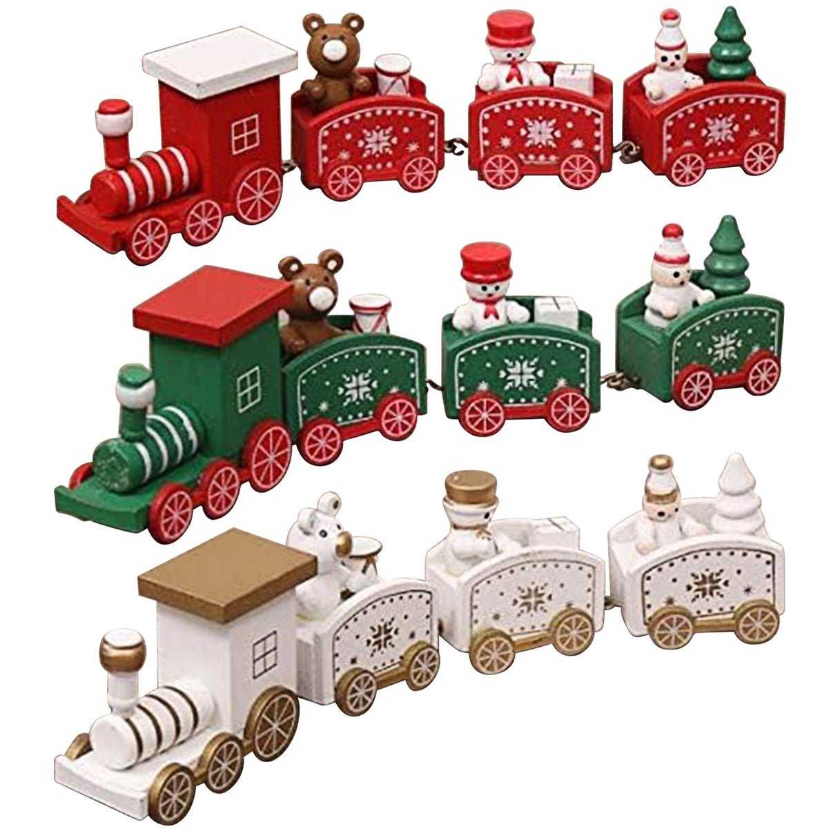 Happy Trees 3 Pcs Wooden Mini Train Decor Set for Christmas Party, Snowman Ornament Gift Home Decoration Happy Trees