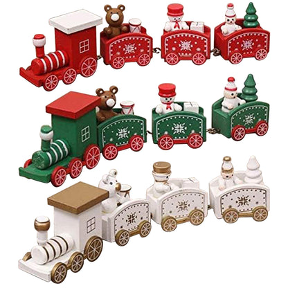 Happy Trees 3 Pcs Wooden Mini Train Decor Set for Christmas Party, Snowman Ornament Gift Home Decoration