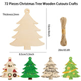 72 Pieces Wooden Christmas Tree Cutouts Crafts Embellishments Unfinished Christmas Tree Hanging Ornaments Blank Christmas Tree Wood Cutouts Slice with Ropes for DIY Crafts Christmas Xmas Decoration AWIZOM