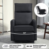 LONWIK Swivel Rocker Recliner Chairs Set of 2, Upholstered Fabric Nursery Rocking Glider Chair with Adjustable Backrest and Footrest, Lay Flat Recliner Single Lazy Sofa for Living Room(Black) LONWIK