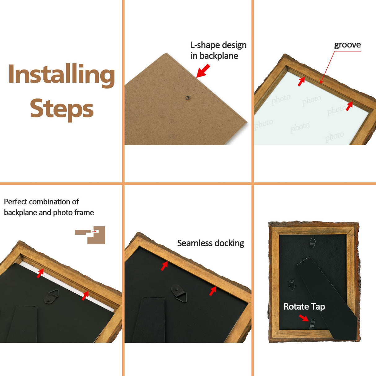 Golden State Art, 8x10 Picture Frame Rustic Brown, Solid Wood Picture Frame with Bark Edges & Real Glass Cover, Display Posters/Photos/Prints 8x10 for Wall Mounting, Farmhouse Decor Golden State Art