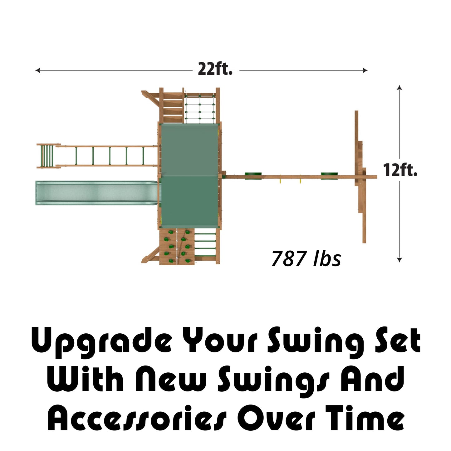 Creative Playthings Northbridge Pack 2 Wooden Swing Set (Made in The USA), includes Climbing Wall for Kids, Playground Swings & Slide, Monkey Bars and Tire Swing, 22x12x11 ft