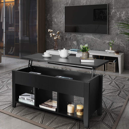 Tangkula Lift Top Coffee Table, Wood Home Living Room Modern Lift Top Storage Coffee Table w/Hidden Compartment Lift Tabletop Furniture (Black) - WoodArtSupply