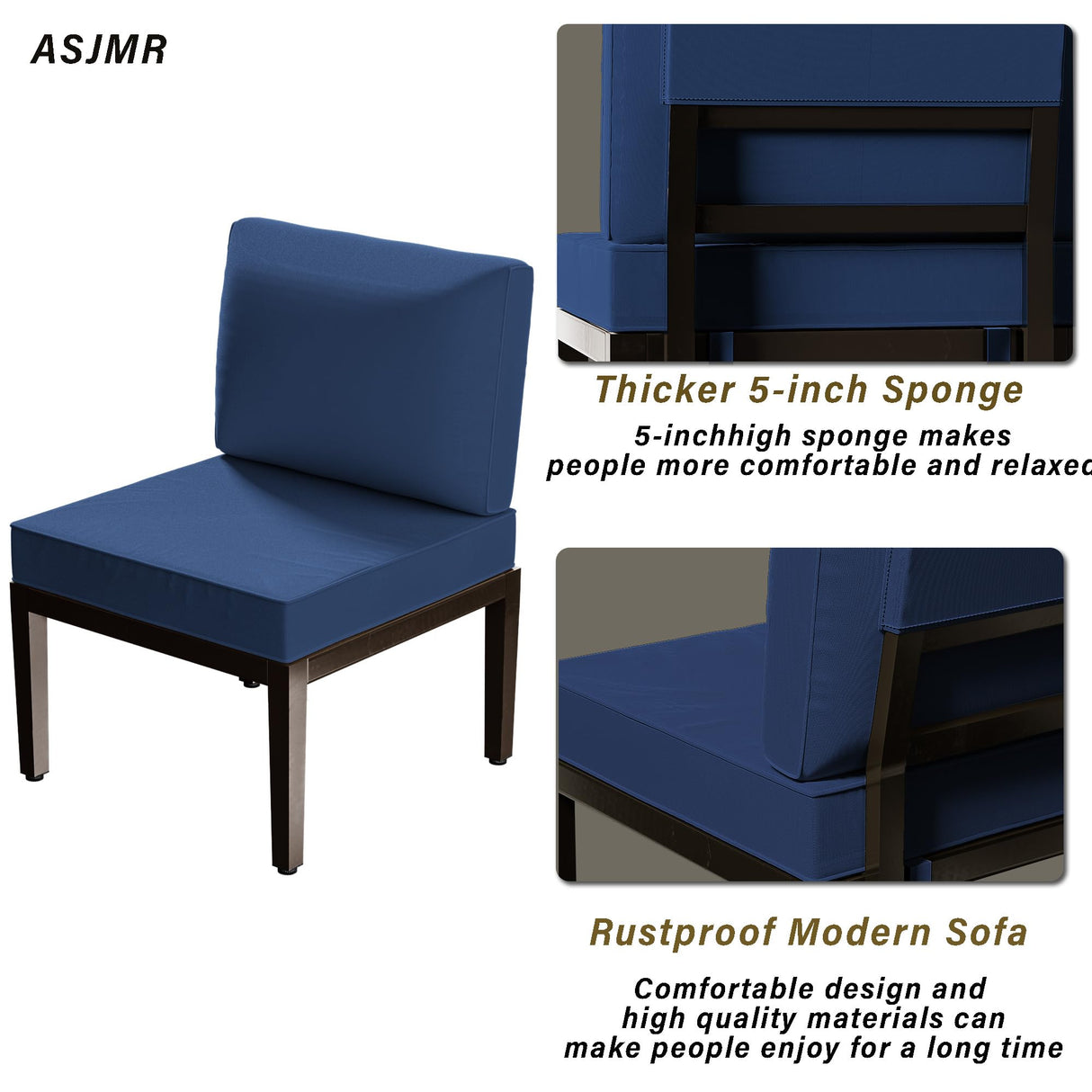 ASJMR Patio Furniture Set,8 Pieces Modern Outdoor Conversation Set w/43in Gas Fire Pit Table, Outdoor Metal Sectional Sofa with 55000 BTU Propane Fire Pit. ASJMR