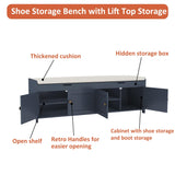 HOMEFORT 54.4" Shoe Bench with Lift Top Storage, Entryway Bench with Cushioned Seat, Wooden End of Bed Bench, Shoe Cabinet Bench with Hidden Storage Space, for Bedroom, Hallway,Blue HOMEFORT