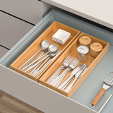 VeyFey Bamboo Drawer Organizer, Stackable Utensil Organizer for Kitchen, Bamboo Storage Box Wood Silverware Tray for Drawer 15" x 6" x 2" Set of 2 VeyFey