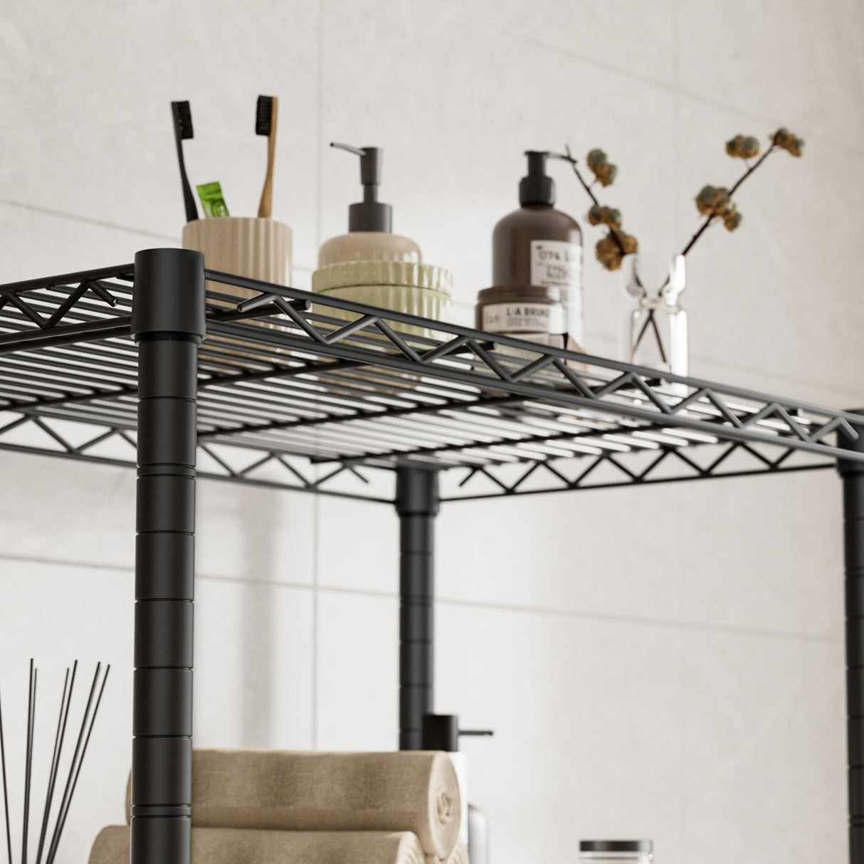 Golpart 5 Tier Shelves Storage Shelf Wire Closet Bathroom Organizers Metal Pantry Kitchen Garage Shelving Unit Laundry Room Organization Home Rack Net Basket Black with Wheels 14”D X 24”W X 61”H Golpart