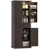 HOMCOM 71" LED Kitchen Pantry Cabinet, Farmhouse Tall Freestanding Storage Cabinet with Door Shelves, Adjustable Shelves and Drawer for Kitchen and Dining Room, Distressed Brown HOMCOM