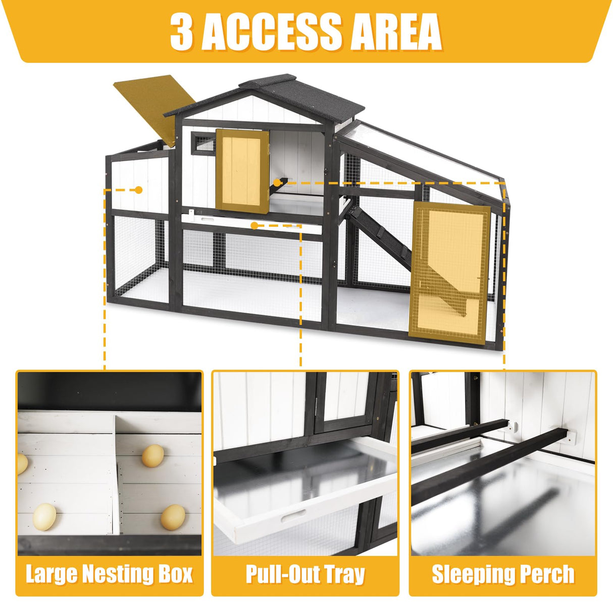 Chicken Coop and Run, Two Story Rabbit Hutch Indoor Outdoor, Wooden Hen House with Nesting Box Rabbit Cage, Ramp, Deep No Leak Pull Out Tray, for Chick, Bunny(Black) PetsCosset