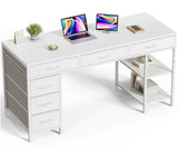 Huuger Computer Desk with 6 Drawers, 54 Inch Office Desk with Shelves, Reversible Gaming Desk, Corner Desk with Storage, Work Desk for Home Office, Study, Living Room, White Huuger