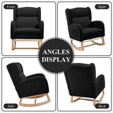 NIOIIKIT Nursery Rocking Chair with Footrest, Teddy Upholstered Glider Chair, Nursery Gliding Recliner with Side Pocket, Glider Rocker for Living Room (Black Teddy) NIOIIKIT