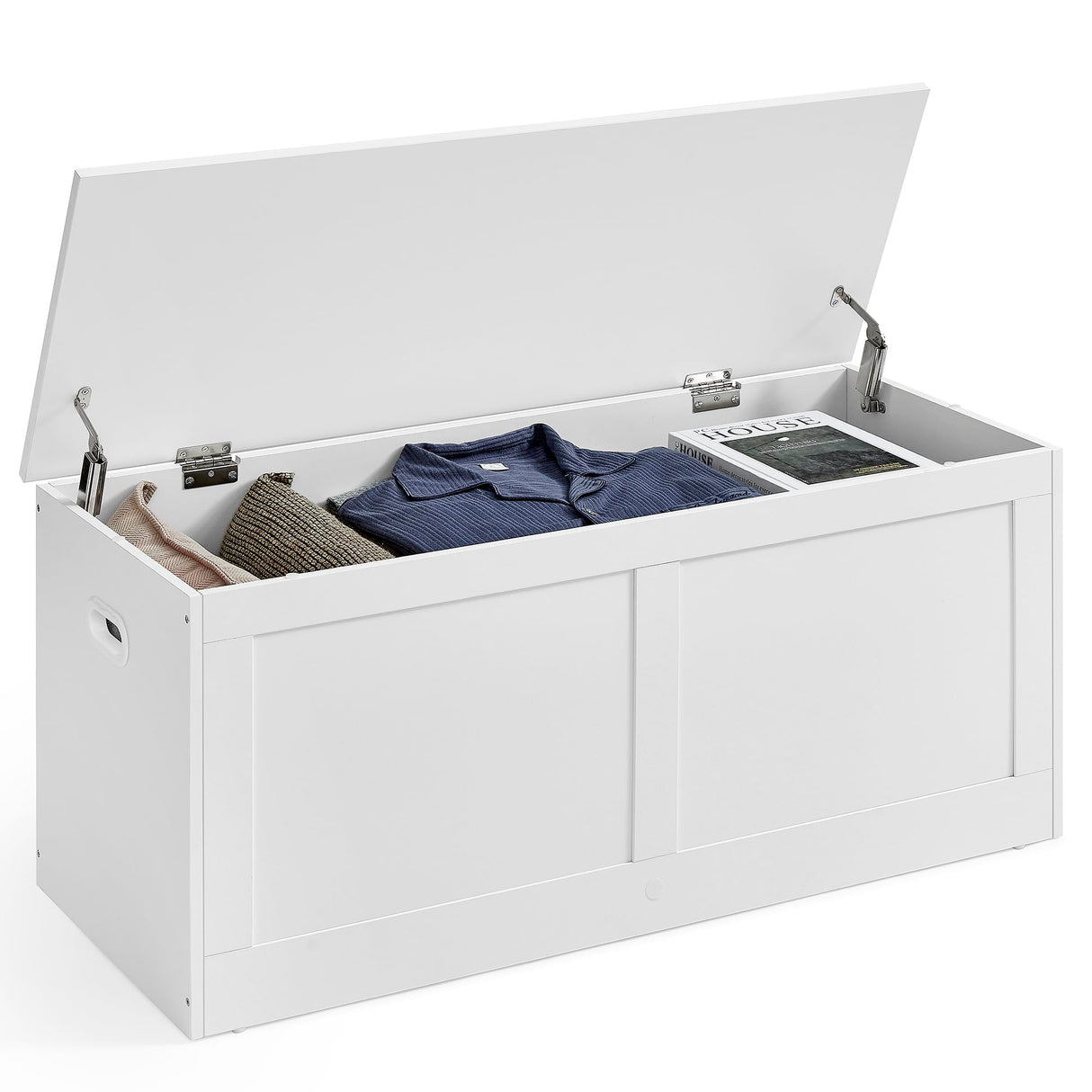 VASAGLE Storage Chest, Storage Trunk with 2 Safety Hinges, Storage Bench, Shoe Bench, Farmhouse Style, 15.7 x 39.4 x 18.3 Inches, for Entryway, Bedroom, Living Room, Cloud White ULSB164W01 VASAGLE