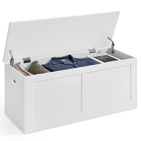 VASAGLE Storage Chest, Storage Trunk with 2 Safety Hinges, Storage Bench, Shoe Bench, Farmhouse Style, 15.7 x 39.4 x 18.3 Inches, for Entryway, Bedroom, Living Room, Cloud White ULSB164W01 VASAGLE