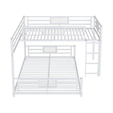 Heavy Duty Bunk Beds Twin Over Full Size, L-Shaped Bunk Bed with Full Length Guardrail and Ladder, Twin Over Full Bunk Bed on Box Spring Needed, White Bunk Bed Twin Over Full Bellemave