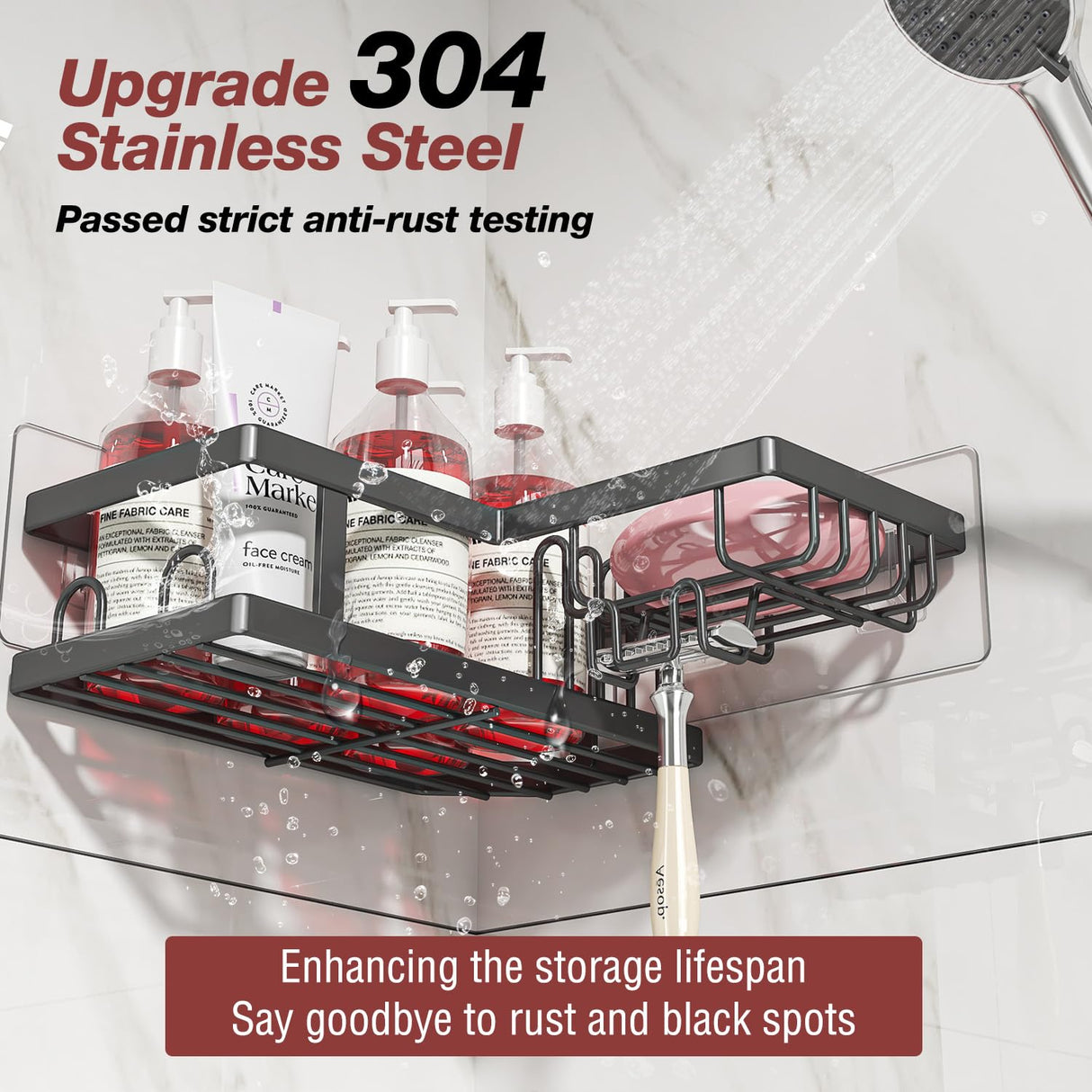 Youvip Adhesive Corner Shower Caddy with Soap Holder - Rustproof, No Drilling Shelves Wall Mounted, Organizer for Bathroom, Kitchen & Home Decor. Black, 4-Pack Youvip