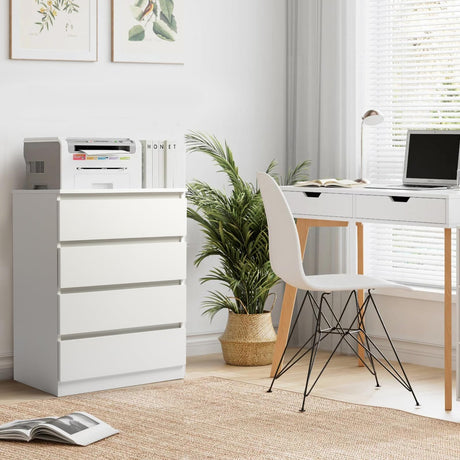 GODECOR Dresser for Bedroom, Modern Wood Dresser Chest of Drawers, No Handle Storage Cabinet for Girls, Anti-Tipping Device, Living Room, Home Office, Hallway Organizer (White, 4 Drawers) GODECOR