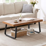 IBF Rustic Wood Coffee Table, Industrial Metal and Real Wood Center Table, Wood Farmhouse Real Solid Wooden Tea Table, Modern Minimalist Vintage Metal Rectangle Cocktail Table, Rustic Brown, 39 Inch IBF