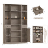 HOSTACK 74" Tall Book Shelf and Bookcase, 45" Wide Bookcase with Doors and Drawers, Modern 6 Tier Bookshelf with Storage, Large Wood Display Cabinet with Adjustable Shelves for Home Office, Ash Grey HOSTACK
