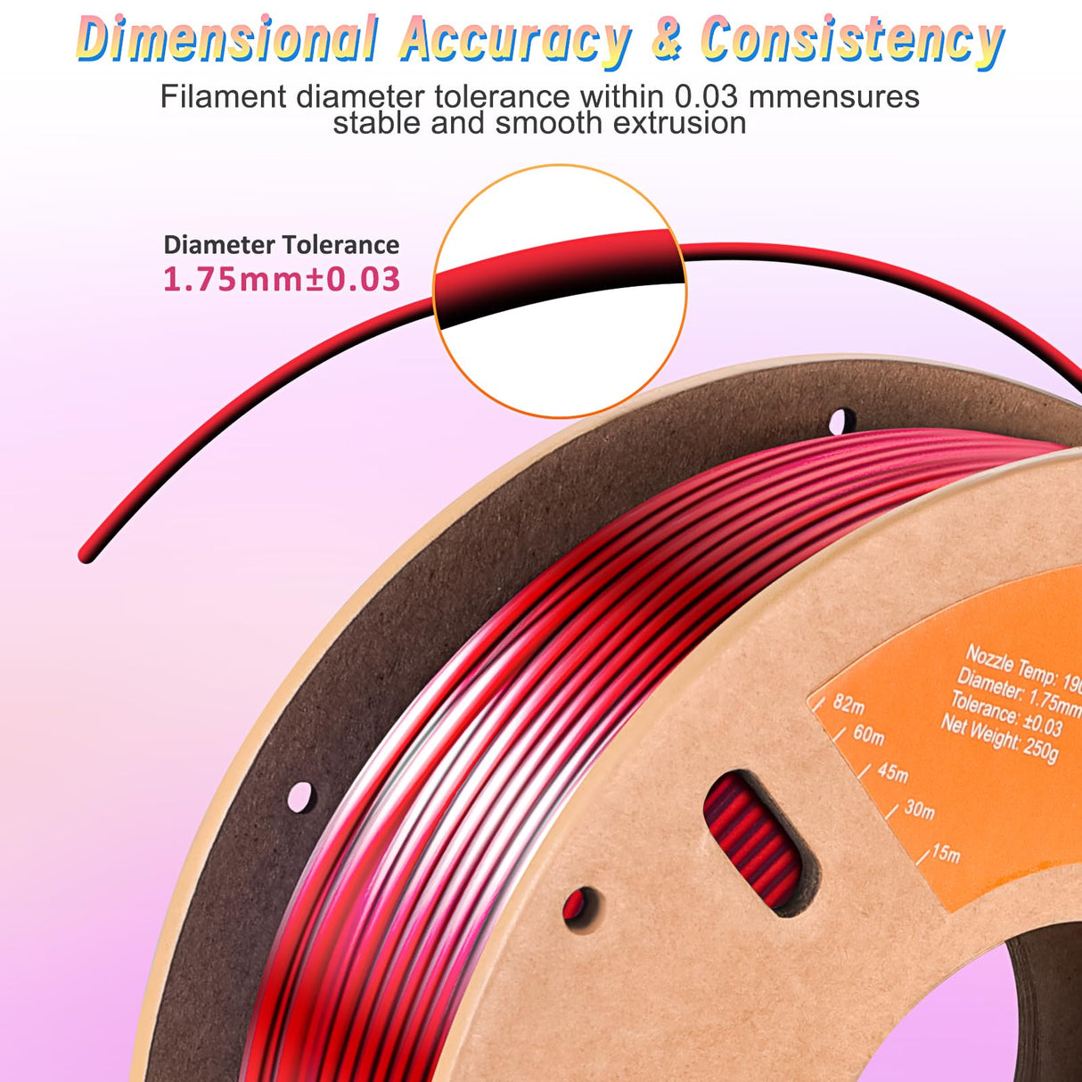 ERYONE Silk Dual Color PLA Filament 3D Printer 1.75mm +/- 0.03mm, Bicolor Filament Two Tone PLA 250G(0.55lbs) Cardboard Spool, Black Red ERYONE