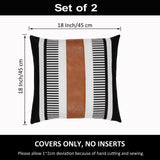 Vfuty Pack of 2 Farmhouse Throw Pillow Covers for Couch Sofa Decorative Faux Leather Square Cushion Cover Tribal Stripe Accent Pillow Case 18 x 18 Inch,Black Vfuty