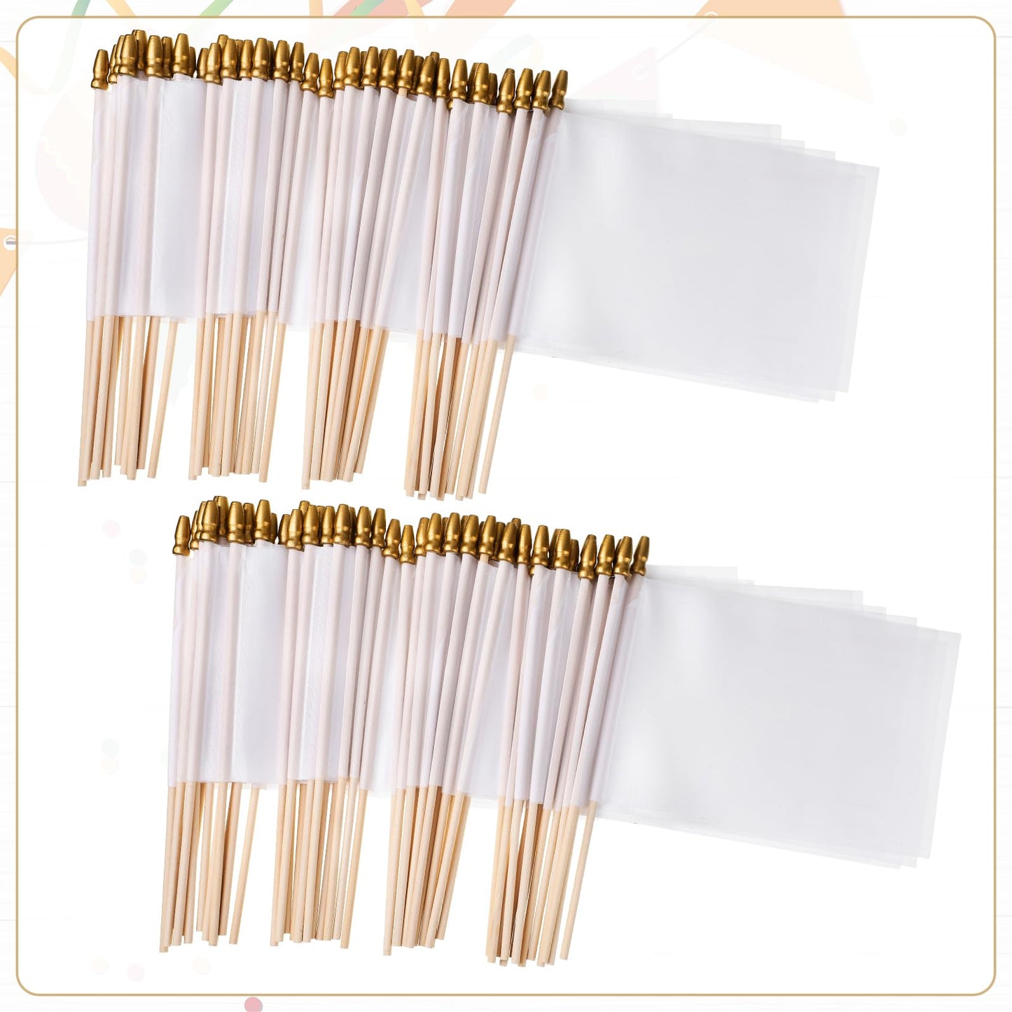 Remerry 50 Sets Sublimation Blank Flags Small White Flags Mini DIY Flags on Stick Sublimation White Flags with Wood Stick for Kids Birthday Party Parades Day Wedding Events Celebration, 5x8 Inch