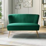 TINA'S HOME Contemporary Velvet Loveseat Sofa, Upholstered Loveseat Couch with Golden Metal Legs, Small Tufted 2-Seat Sofa Armless Love Seat for Living Room, Bedroom, Apartment Small Spaces, Green TINA'S HOME