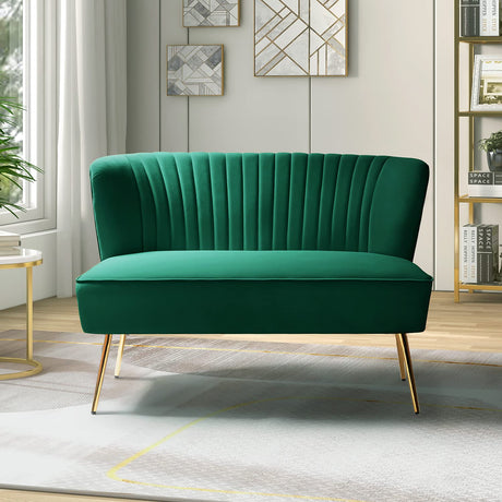 TINA'S HOME Contemporary Velvet Loveseat Sofa, Upholstered Loveseat Couch with Golden Metal Legs, Small Tufted 2-Seat Sofa Armless Love Seat for Living Room, Bedroom, Apartment Small Spaces, Green TINA'S HOME