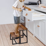 iTsst Step Stool for Adults & Kids,Holds up to 500Lb,3 in1 Heavy Duty Sturdy Wooden 2 Stepstool for Kichen/Bathroom/High beds, Metal Frame, Non-Slip Pads iTsst