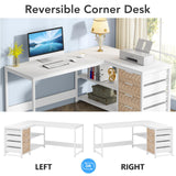 Tribesigns L Shaped Computer Desk with Storage Drawers, 59 inch Corner Desk with Shelves, Reversible L-Shaped Office Desk Study Writing Table Workstation for Home Office, White Tribesigns