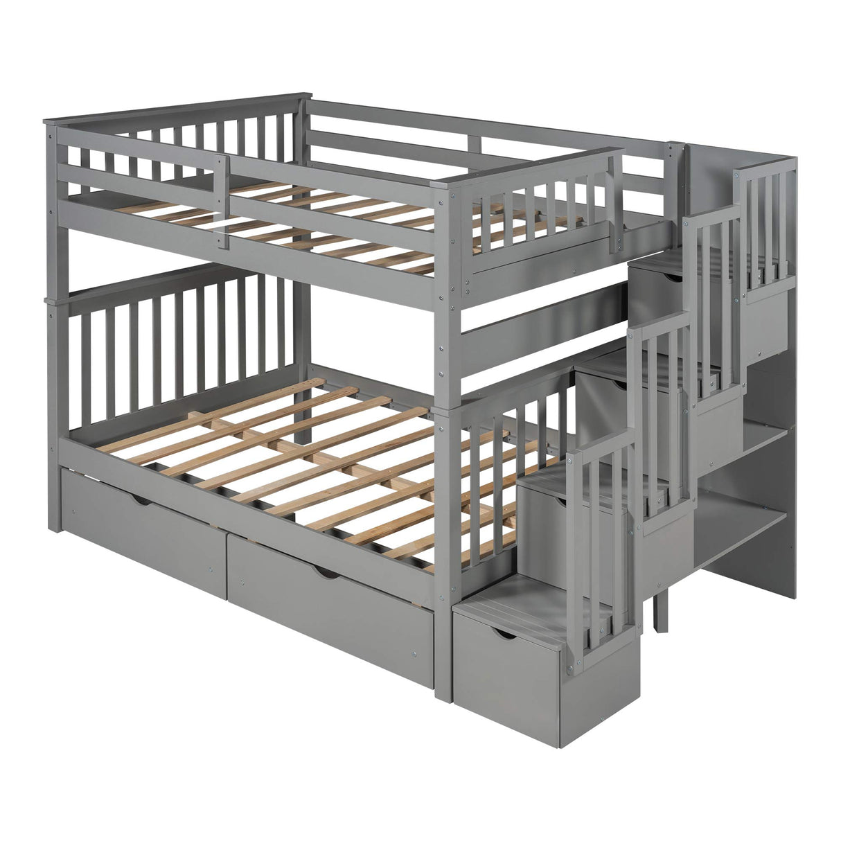 Harper & Bright Designs Full Over Full Bunk Bed with 6 Storage Drawers, Wooden Full Bunk Beds with Stairway and Shelves, Detachable for Kids, Teens, Adults Boys & Girls (New, Gray) Harper & Bright Designs